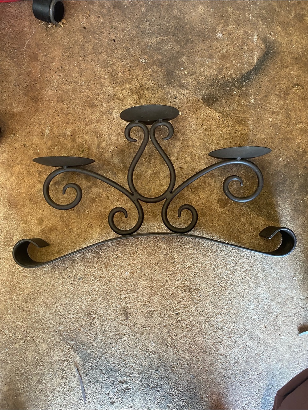 Decorative Bronze  Metal Wall Candle Holder - 3-Arm Scroll Design